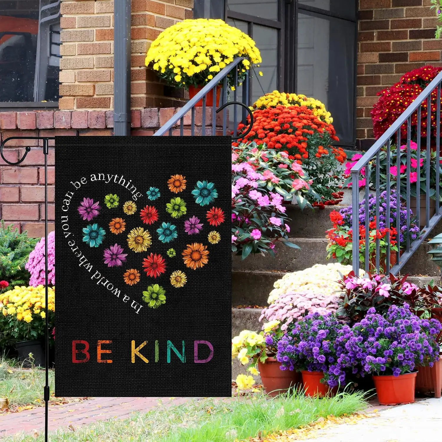 Louise Maelys Spring Be Kind Daisy Garden Flag 12x18 Double Sided, Small Burlap In A World Where You Can Be Anything Motivat uui