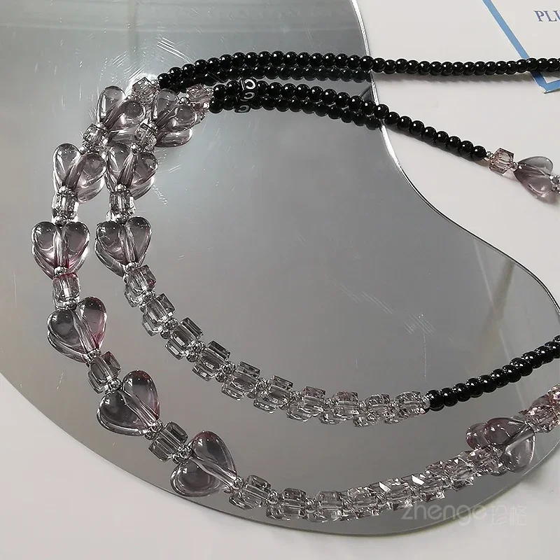 Crystal Love Crossbody Beaded Chain Small Fresh Hanging Neck Back Chain Long Clip Type Mobile Phone Case Universal Rope