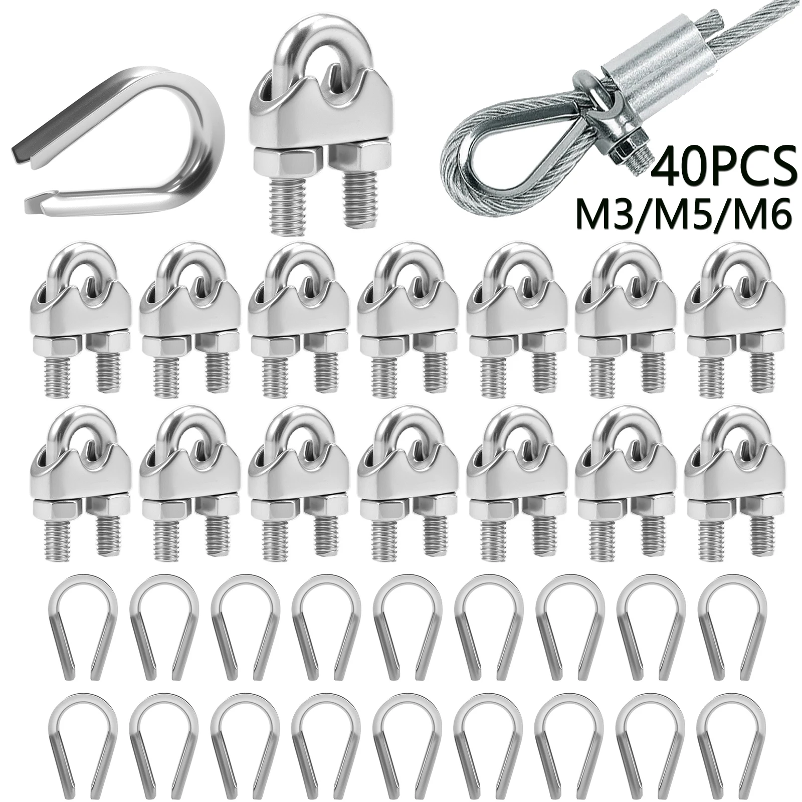 

40/13 шт. M3/M5/M6 кабельный зажим из нержавеющей стали U-образный болт в форме лука зажим для троса с кабельным наперстителем для троса для белья