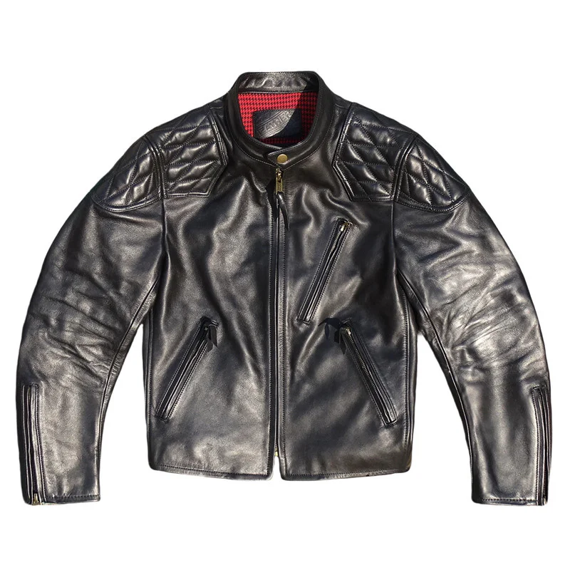 

Black Winter Leather Jacket Men Sports Style Plus Size 5XL Genuine Natural Thick Cowhide Stand Collar Slim Fit Leather Coat