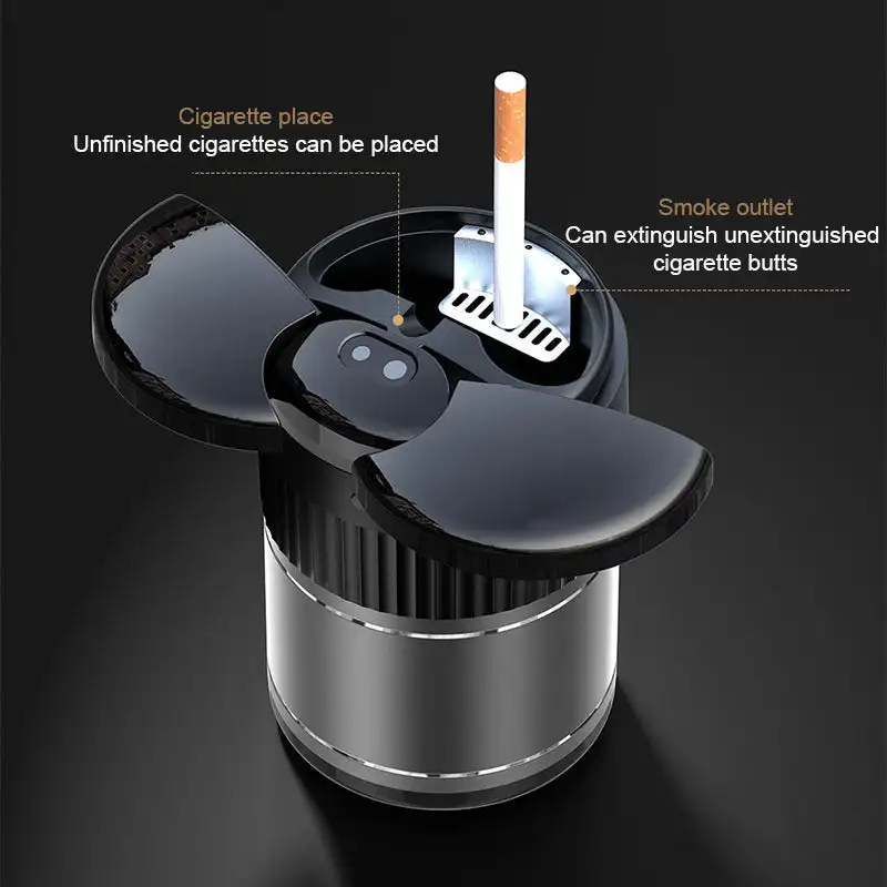 Car Smart Ashtray Automatic Opening Closing Infrared Sensor USB Rechargeable Smokeless Light-Sensitive Mirror Ashtray With Cover