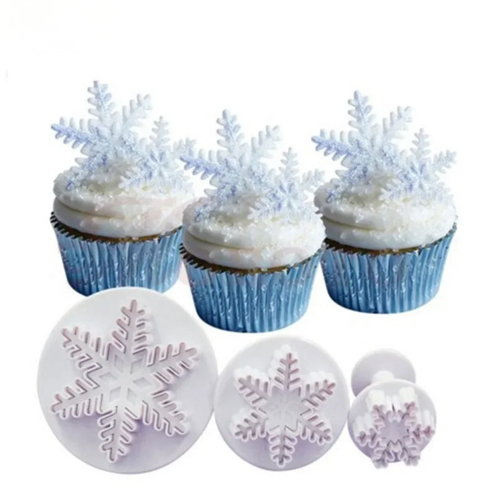 Christmas Snowflake Cookies Biscuit Mold Fondant Sugarcraft Plunger Cookie Cutters Xams Snow Cupcake Cake Decorating Tool