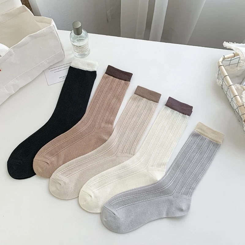 

Mesh Socks Children's Spring Summer Thin Color Matching Medium Tube Socks Cotton Sweat-absorbing Breathable Simple Trend Socks