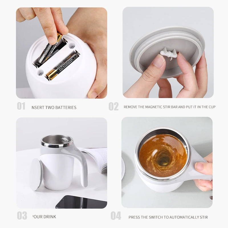 Bouteille d'eau rotative paresseuse électrique en acier inoxydable, arrête automatique, lait et fruits, tasse Assad, tasse à café magnétique automatique, nouveau, 380ml