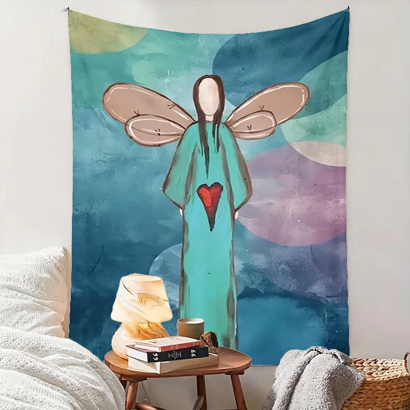 1PC Angel Heart Blue Art Print Backdrop Banner, Bedroom Living Room Photo Background, Polyester, Home Decor, Wall Art