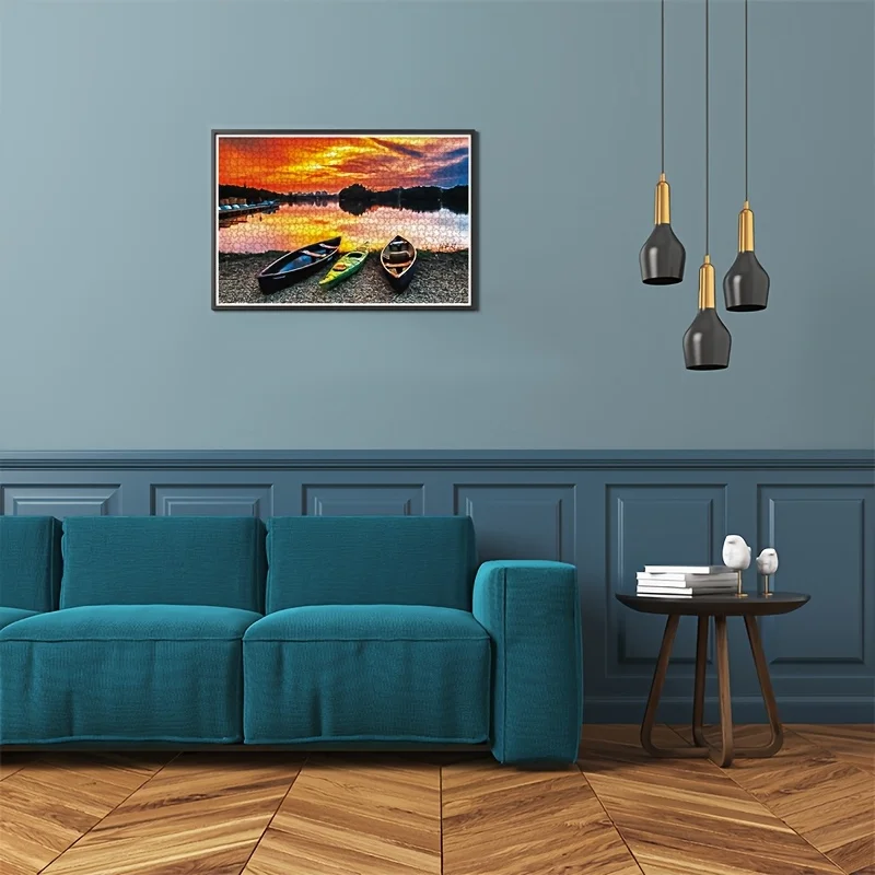 Premium 1000-delige zonsondergang-kano-puzzel |   19,25x26,75 inch grote volwassen puzzel voor volwassenen, woondecoratie kunst of cadeau-idee