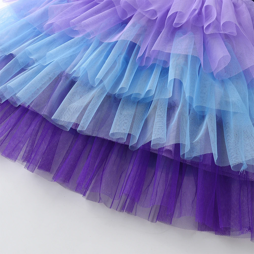 DXTON Prinzessinnen-Mesh-Kleid für Mädchen, Einhorn, geschichtetes Mesh-Kleid, Kindergeburtstagskleidung, langärmelig, Herbstkleid für Babys und Kinder – Detail 5