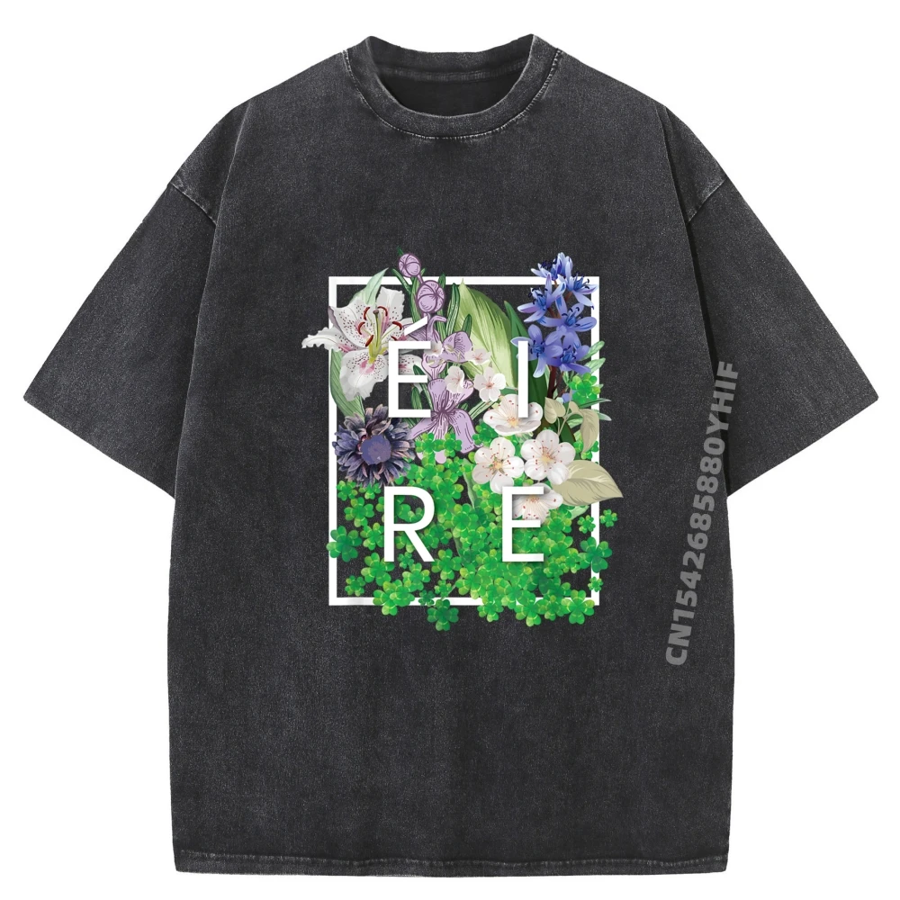 

Flowers Of Ireland Word Art Irish Pride Graphic Tees Autumn Printed T-Shirt Game Mens Fashion Washed Shirt