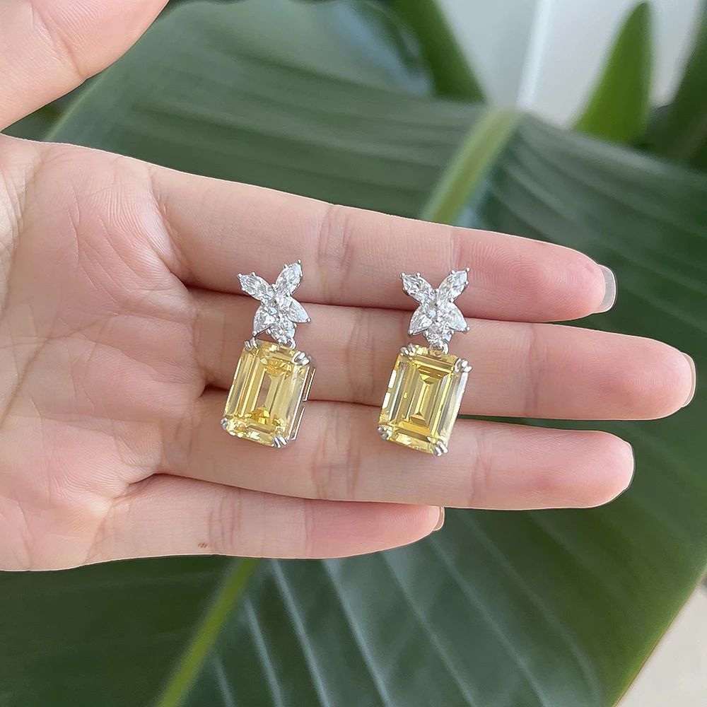 OEVAS Vintage 100% 925 Sterling Silver Emerald Cut High Carbon Diamond Gemstone Drop Dangle Earrings Fine Jewelry Wholesale