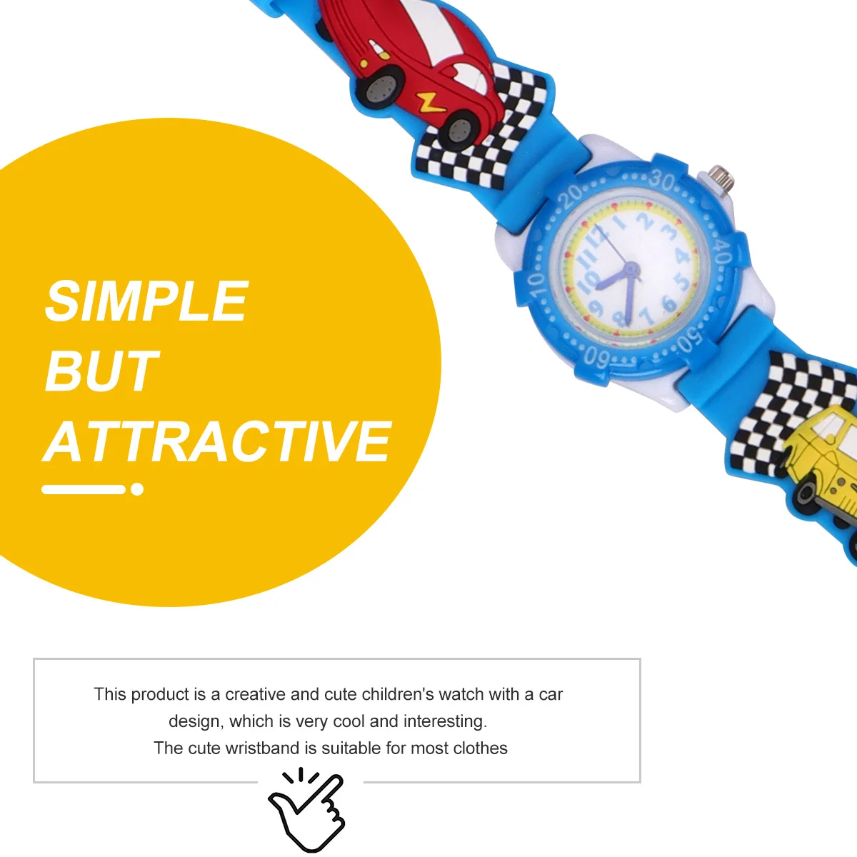 Cartoon Kids 3D Waterproof Watch Black Car Pattern Wristwatch Durable Comfortable for Children Gift 3D Kids Watch