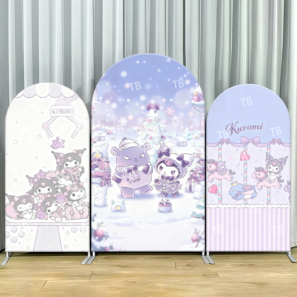 

TB Purple Sanrio Kuromi Arch Backdrop Cover Winter Snowflakes for Girls Birthday Party Baby Shower Decor Photo Background Props