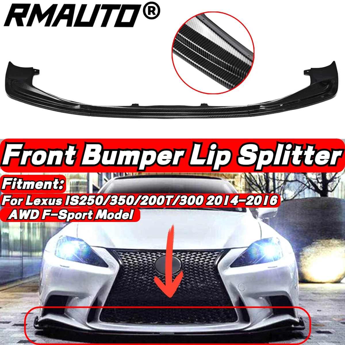 

New Carbon Fiber Look 3Piece Car Front Bumper Splitter Lip Diffuser For Lexus IS250/350/200T/300 AWD F-Sport 2014-2016 Body Kit