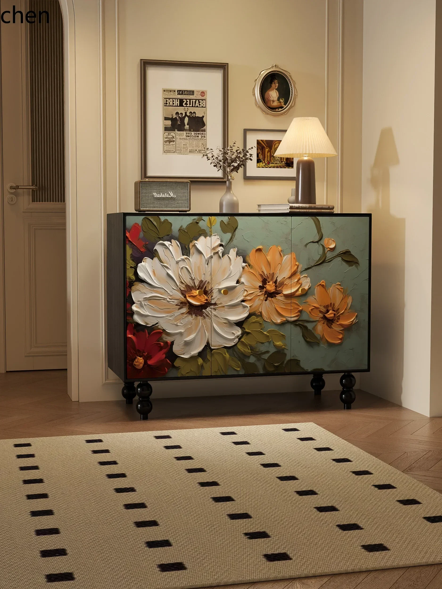 YFY Painted Multi-Functional Storage Shoe Cabinet Solid Wood Sideboard Storage Entryway Cabinet