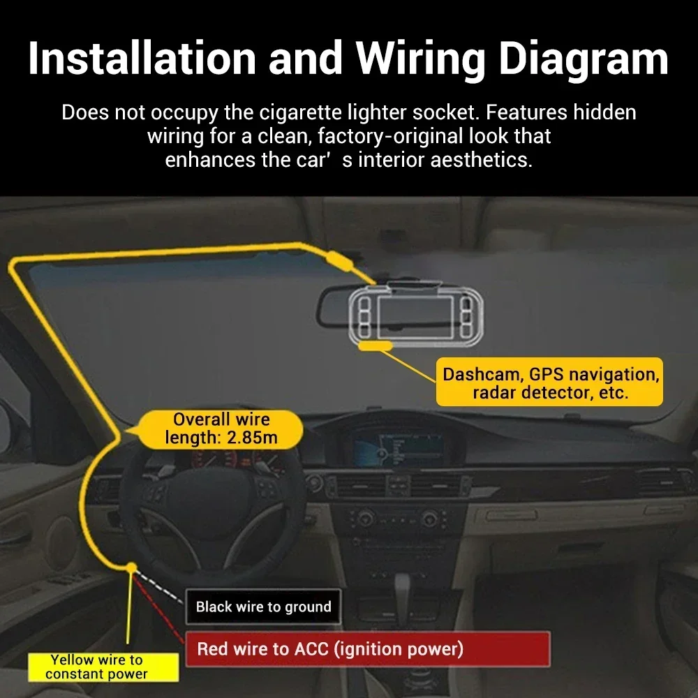 ACC Vehicle DVR Cables Interface Power Supply Is Suitable 280cm Durable and High-strength ACC Power Supply Cables TYPE-C