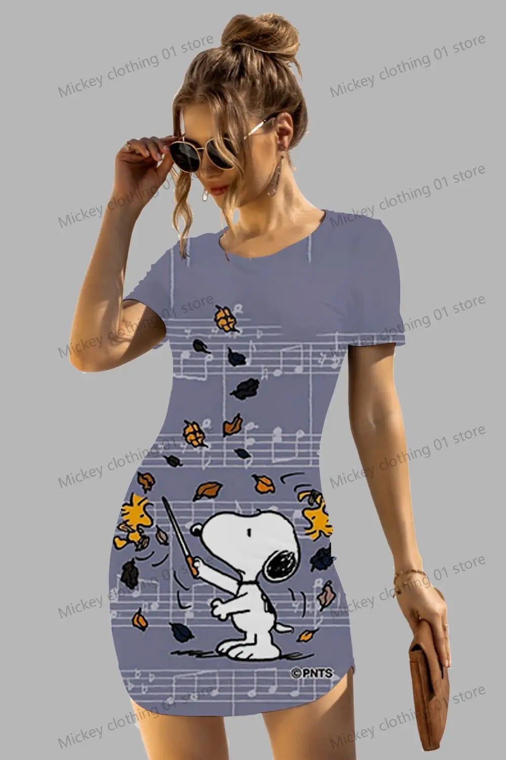 Snoopy Women's Short Sleeved Hip Dresses Kawaii Elegant Chic Dress Sanrio S-3XL O Neck 2024 Summer Y2k Anime Fashion Beautiful