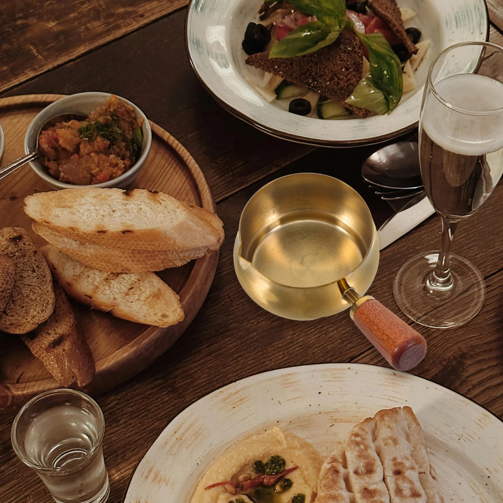 

Stainless Steel Sauce Cup Condiment Dripping Bowl Salad Dressing Creamer Milk Wooden Maple Syrup Dish Coffee