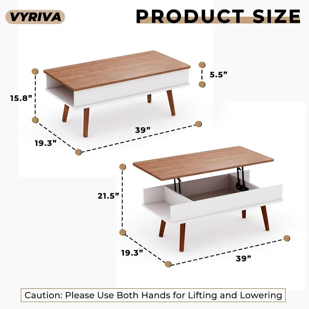 Rising Coffee Table with Quick Lift Top and Large Hidden Storage