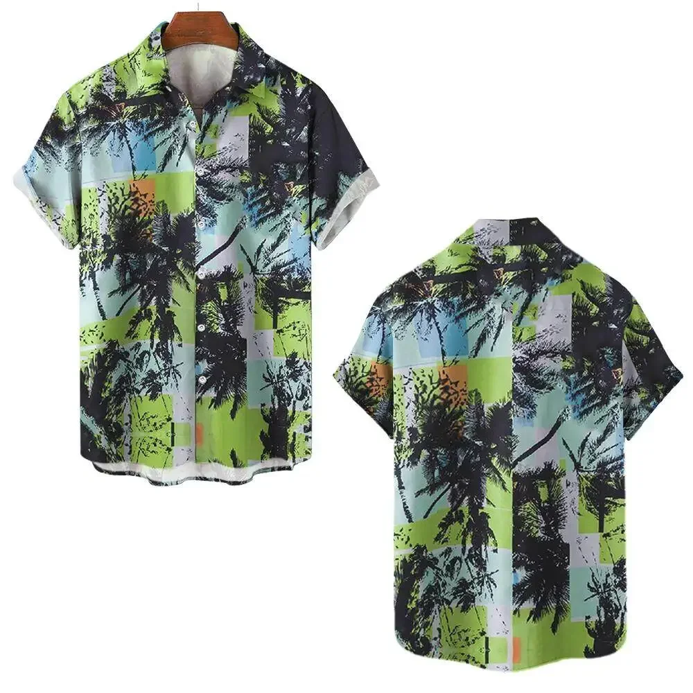 

Men's Short-sleeved Shirt Tropical Rainforest Fruit Print Hawaiian Seaside Leisure Vacation Top Summer Fashion Oversized Top 5XL