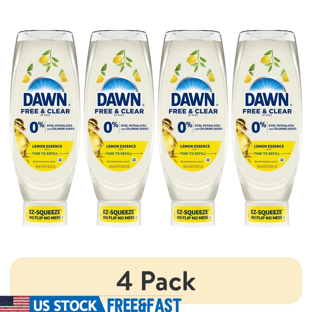 

4 упаковки, бесплатное и прозрачное мыло с ароматом лимона, 24,3 жидких унции, концентрированное биоразлагаемое средство для очистки жира, без красителей, без тяжелой парфюмерии