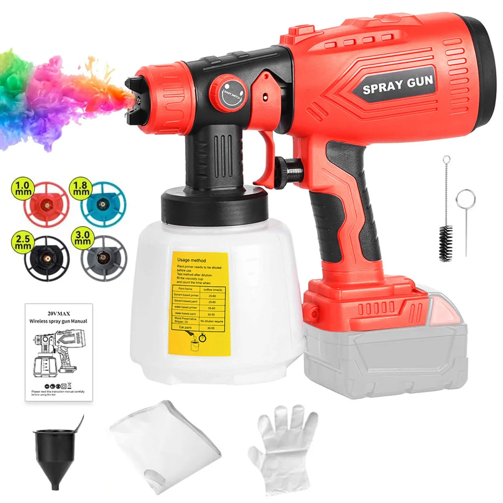 بخاخ طلاء HVLP لاسلكي 200 وات لبطارية ميلووكي 18 فولت، 4 فوهات، 3 أنماط رش، حاوية 1000 مل (بدون بطارية)