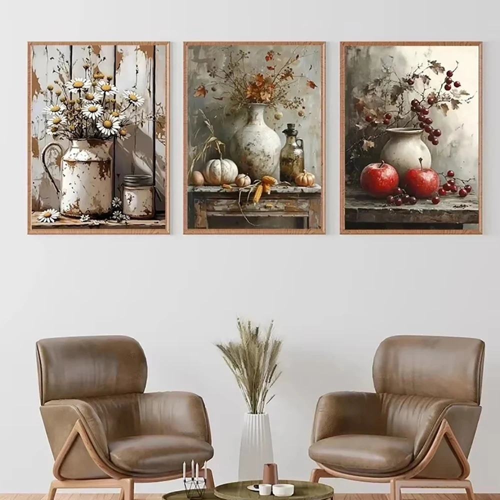 Lemon Olive Tree Plants in Vase Prints Still Life Poster Vintage Wall Art Canvas Painting Botanical Antique Home Room Decor