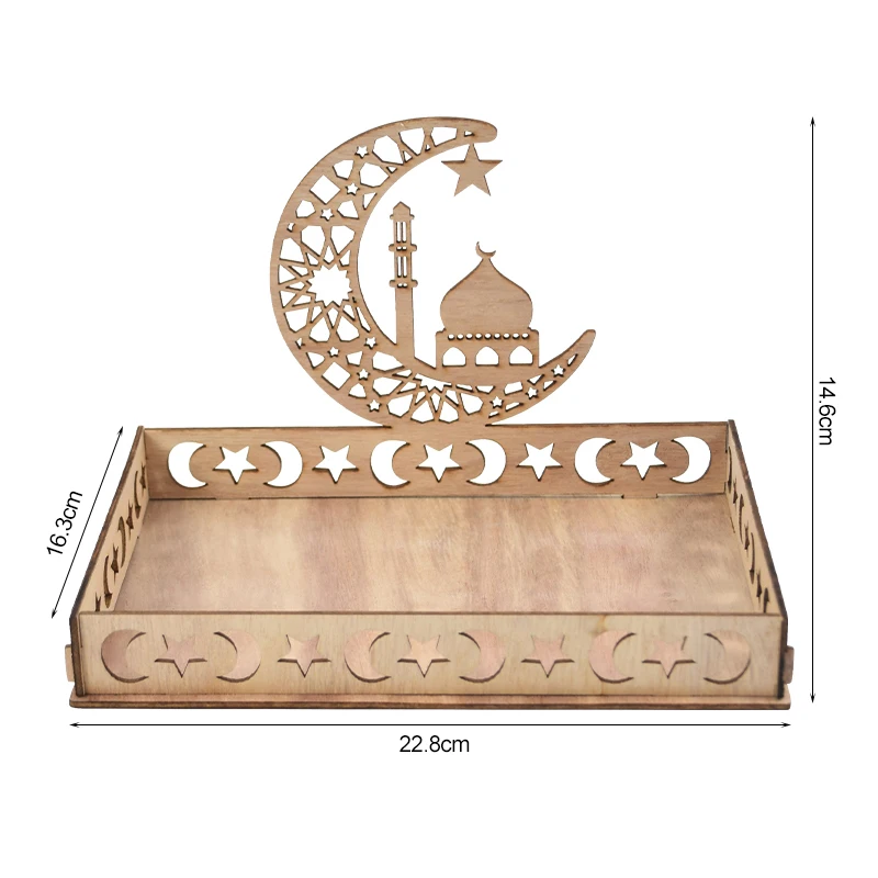 Wooden Eid Mubarak Food Tray Ramadan Decoration for Home Cake Display Islam Muslim Party Supplies 2023 Ramadan Eid Gifts