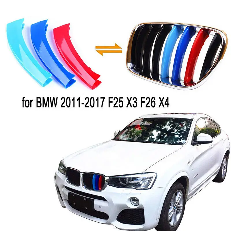 

M Power 7 BARS Car Front Kidney Grille Trim 3 Color Cover Insert Clips Decoration For BMW X3 X4 2011-2017