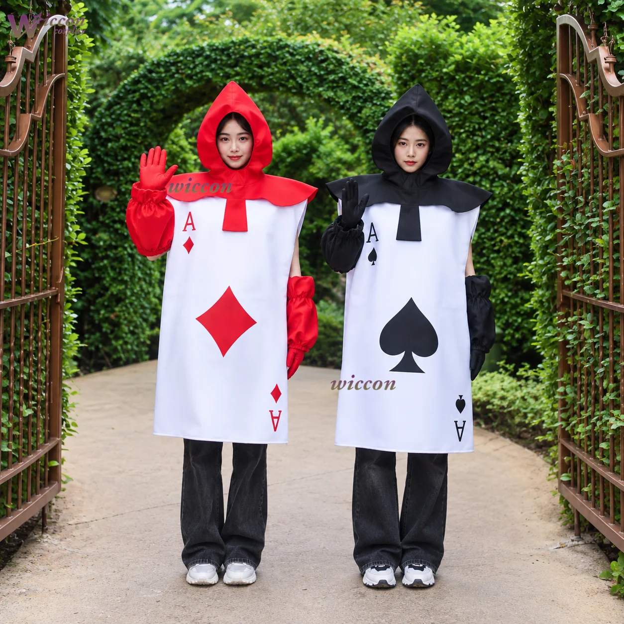 ynot-cos-ポーカーのエース（スペード）コスプレ衣装、コート、帽子、手袋の3点セット。ハロウィンパーティーやロールプレイングに最適な大人用衣装。