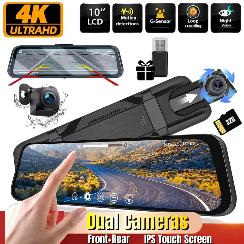 4K Rear View Mirror Dash Cam for Cars, 9.66 1