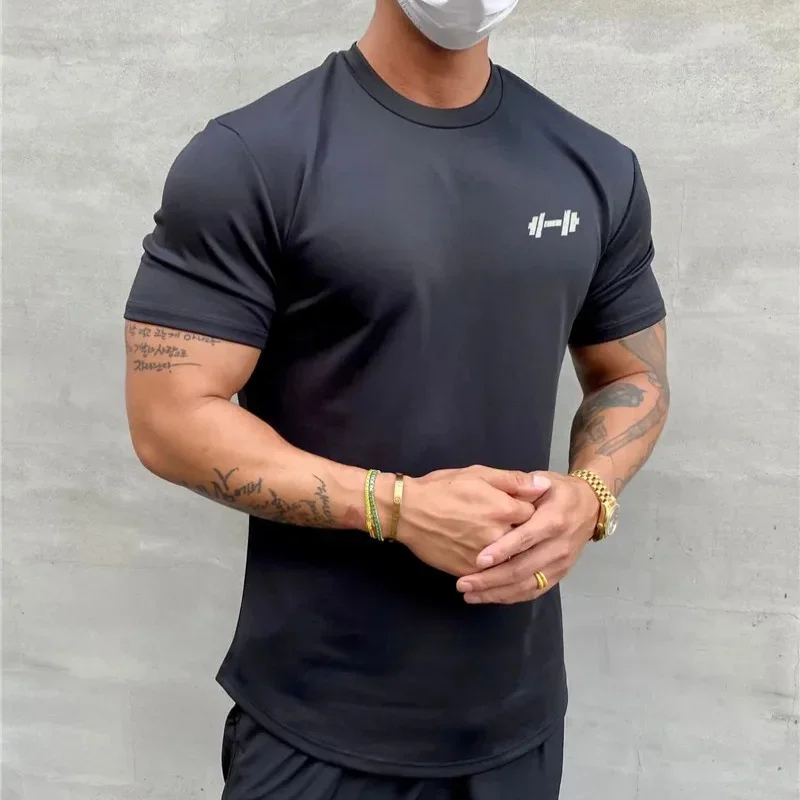 Nuova maglietta sportiva maglietta Fitness da palestra maschile maglietta a maniche corte allentata in cotone con colletto tondo maglietta estiva da