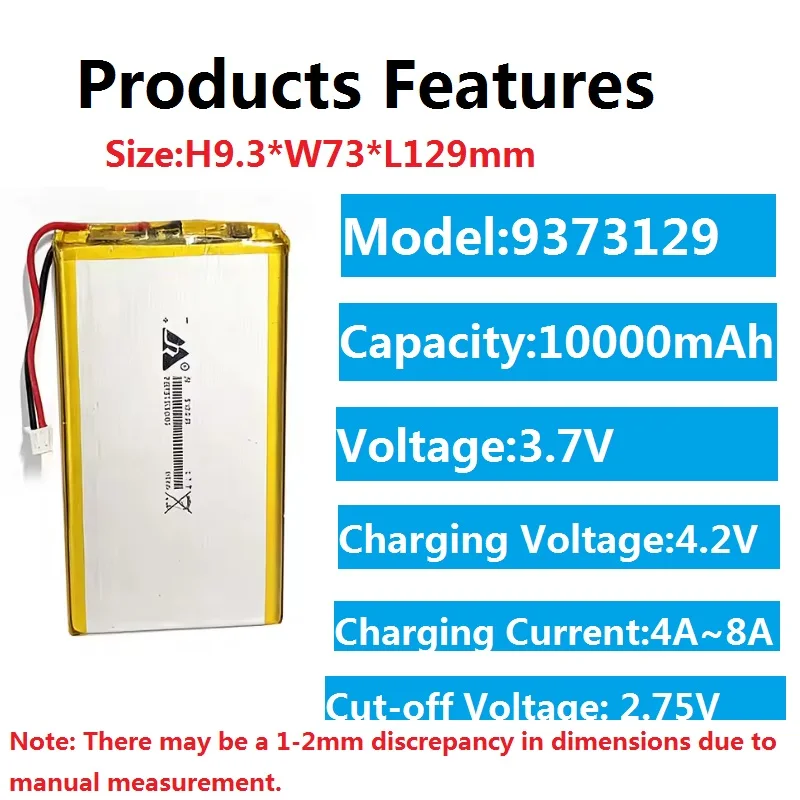 DIY 3.7V 10000mAh Rechargeable Polymer Battery 9373129 Durable  Li-Po Battery for Toys Power Bank GPS Laptop Bluetooth Speakers