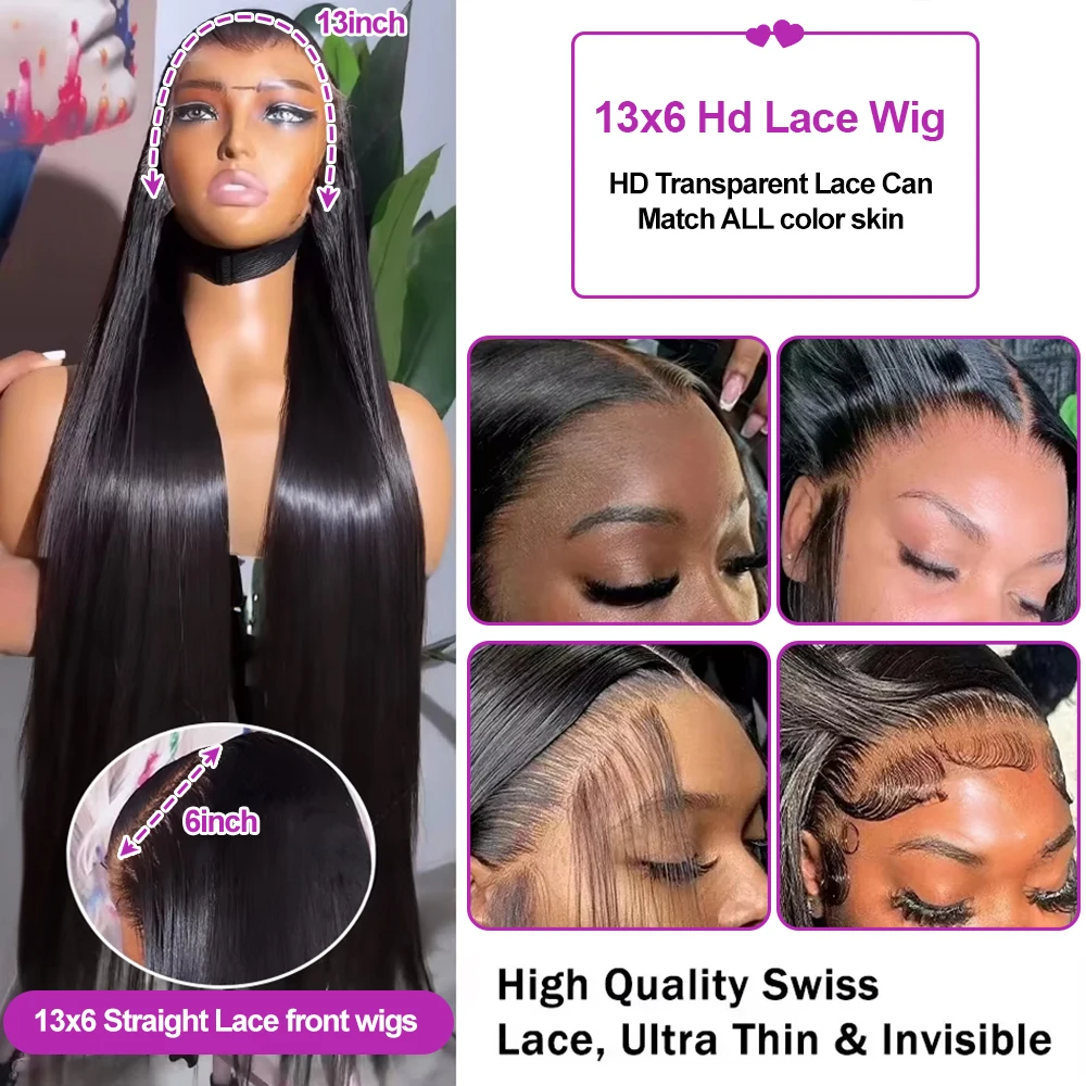 Glueless Perücke 7x5 für Schwarze Frauen 13x6 HD Lace Front Glatt 100% Echthaar 250% Dichte Pre-plucked Versand aus FR Lager – Detail 14