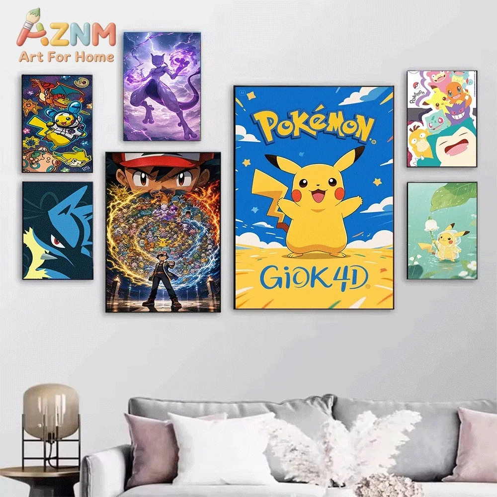 AZNM Charizard Fire Burst Comic Style Anime Canvas Wall Print, Game Character Art Poster, Unframed Canvas Painting for Kids Be
