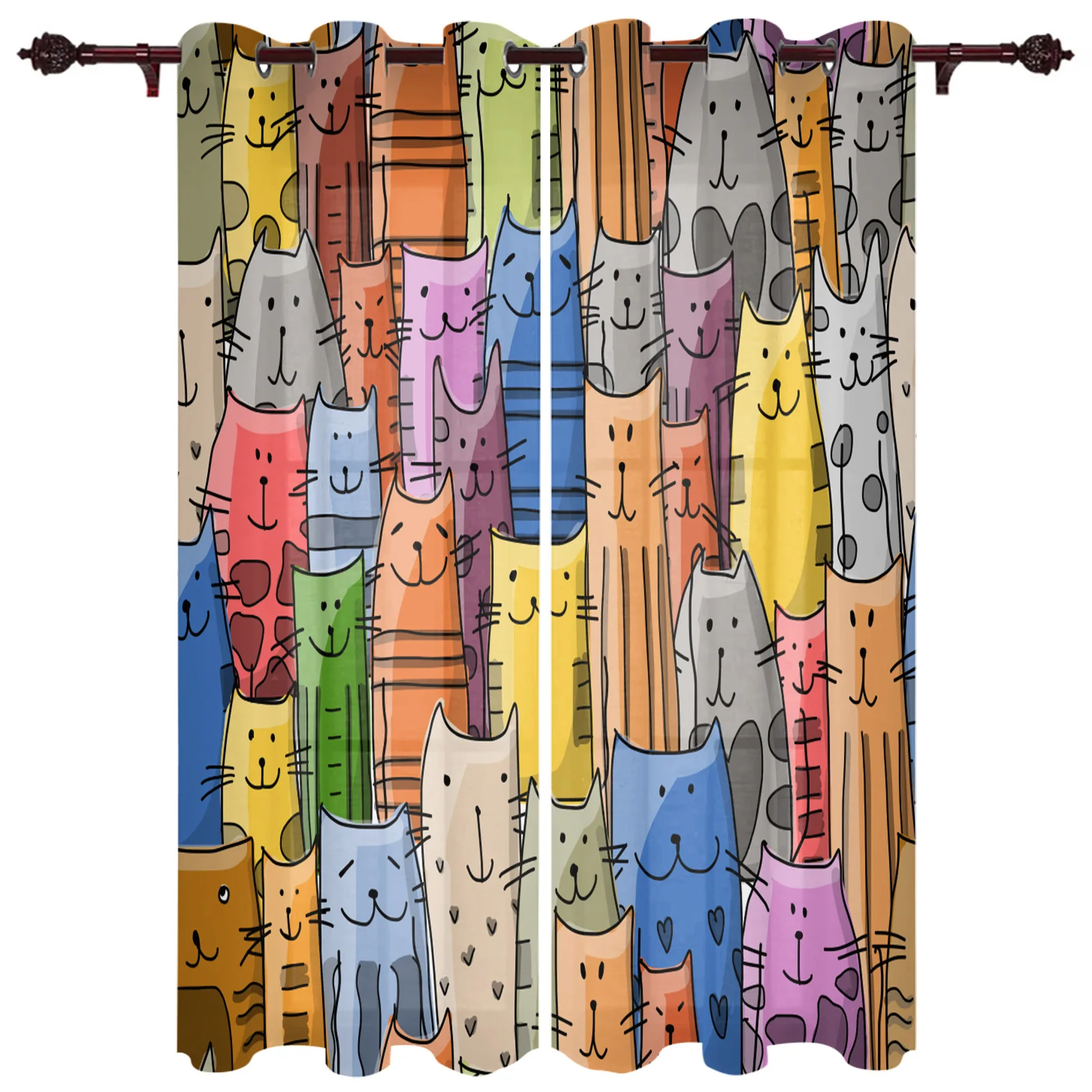 Cartoon Animal Color Cat Window Curtains Home Decoration Living Room Curtains Kid's Room Drapes Cortinas For Kitchen Bedroom