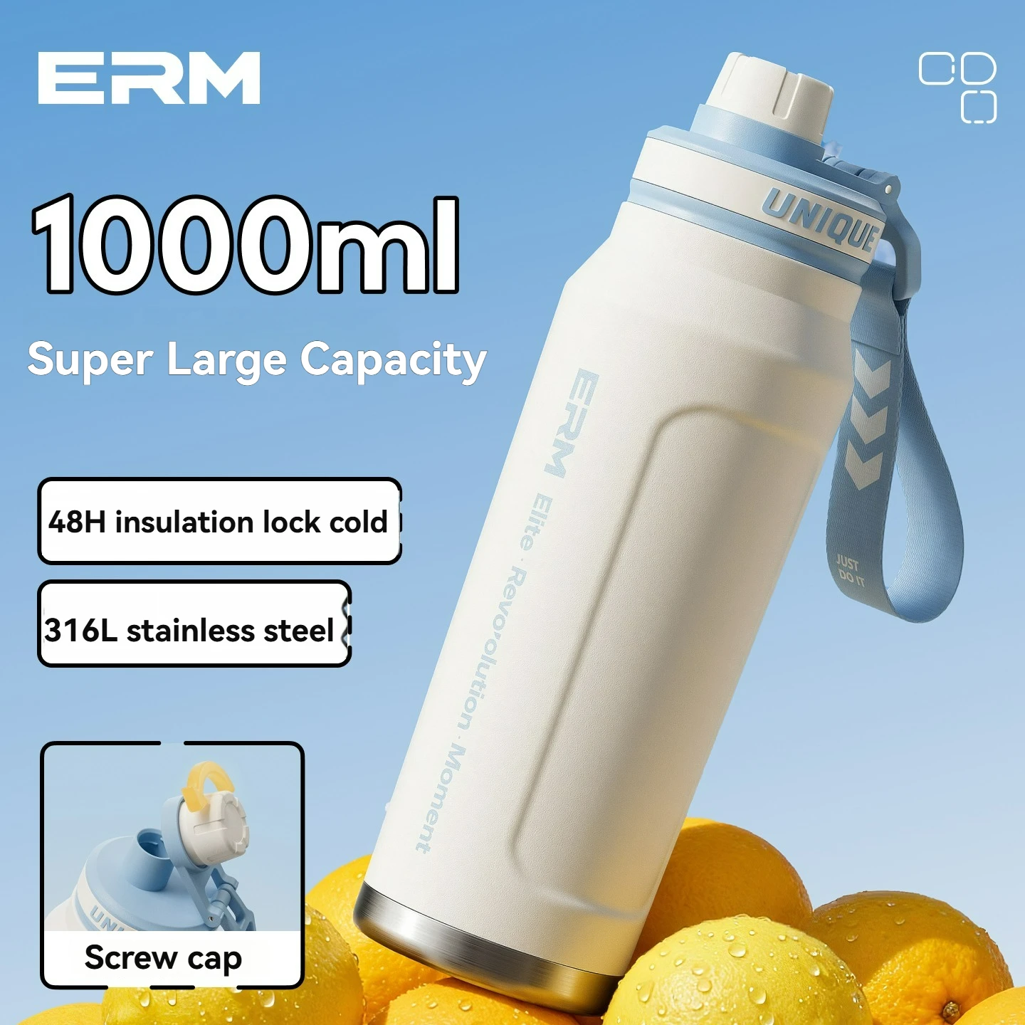 Bouteille isotherme en acier inoxydable pour cyclisme, tasses à eau chaudes et froides, flasques sous vide pour randonnée et fitness avec poignée