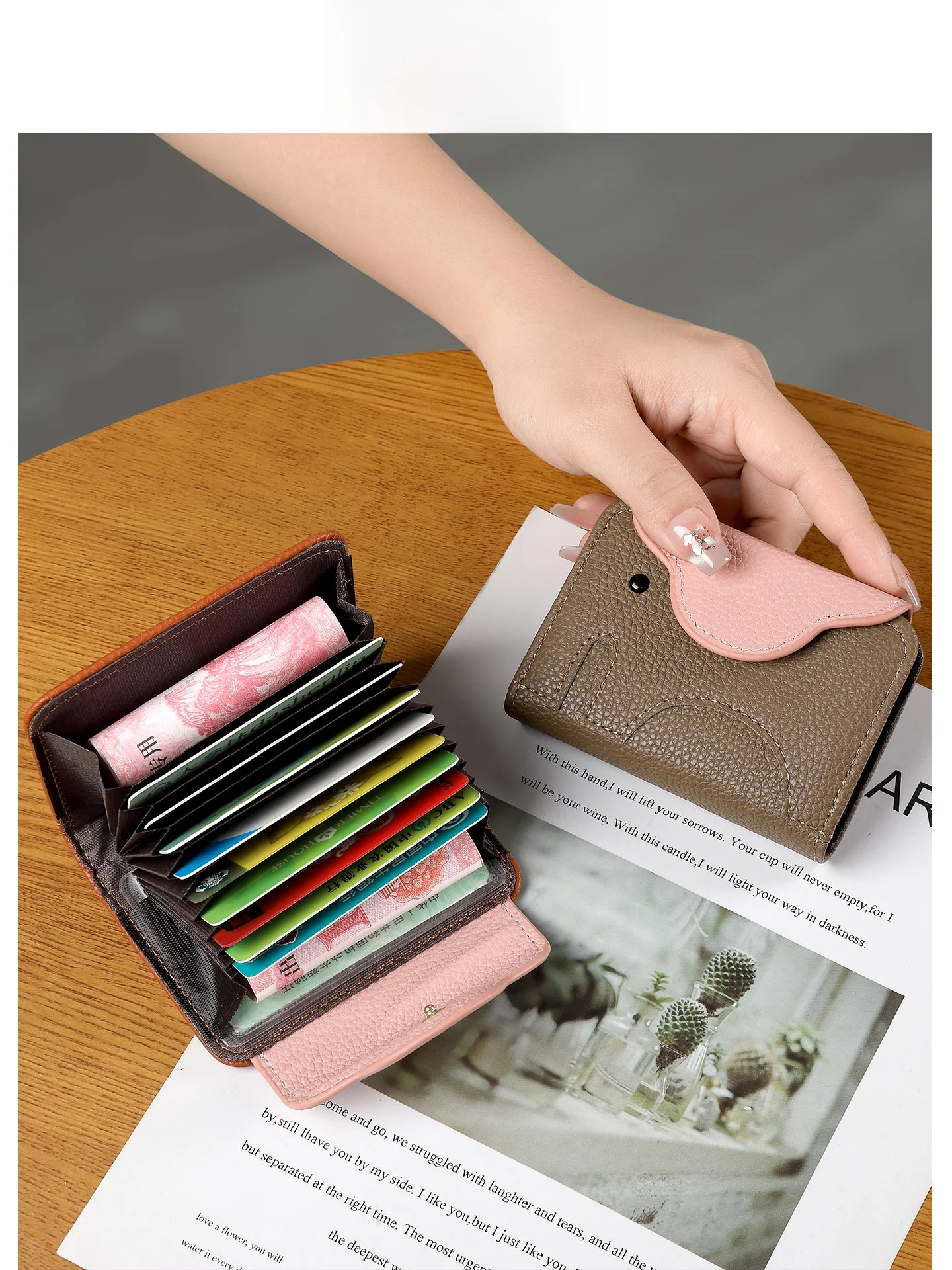 porta-cartoes-delicado-com-design-de-elefante-fino-compacto-de-alta-capacidade-bolsa-de-armazenamento-de-documentos-de-id