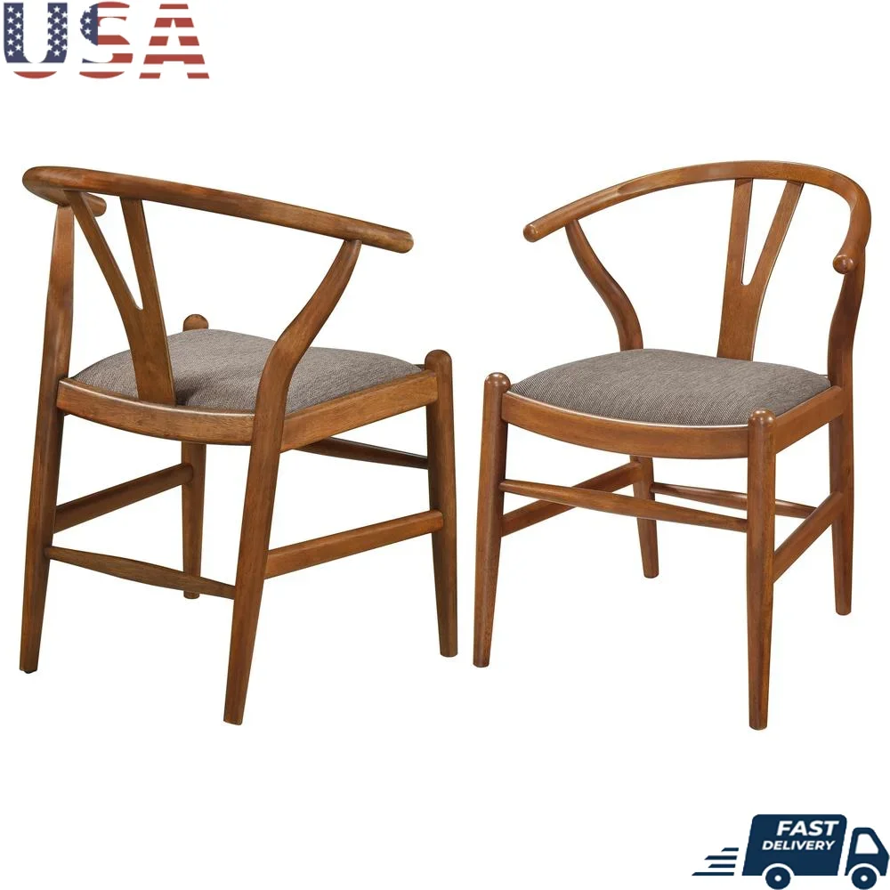 เก้าอี้รับประทานอาหารด้านหลัง Wishbone รูปตัว Y สีน้ําตาลวอลนัทมีสไตล์ ชุดเก้าอี้ข้างไม้เนื้อแข็งเอเชีย 2 ตัว การออกแบบสไตล์เกาะเรียว