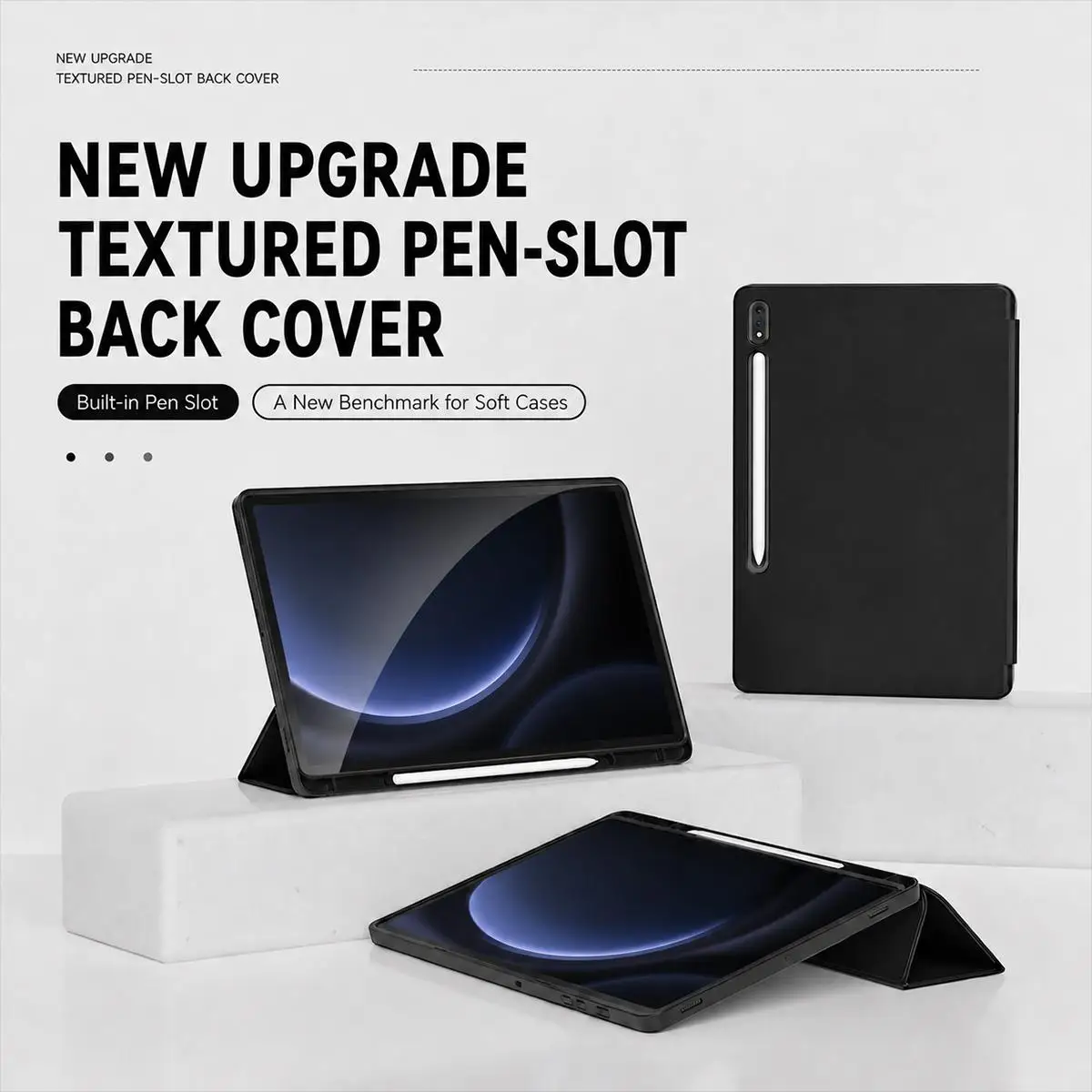 For Galaxy Tab S9 / S9 FE XDcase Tri-Fold Stand Soft Touch Smart Wake / Sleep Tablet Cover with Pencil Slot