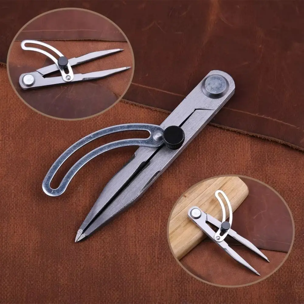 

Pencil Marking Steel Wing Divider Adjustable Edge Creaser Compass-Circle Maker Scriber Leather Craft Rotating Tool