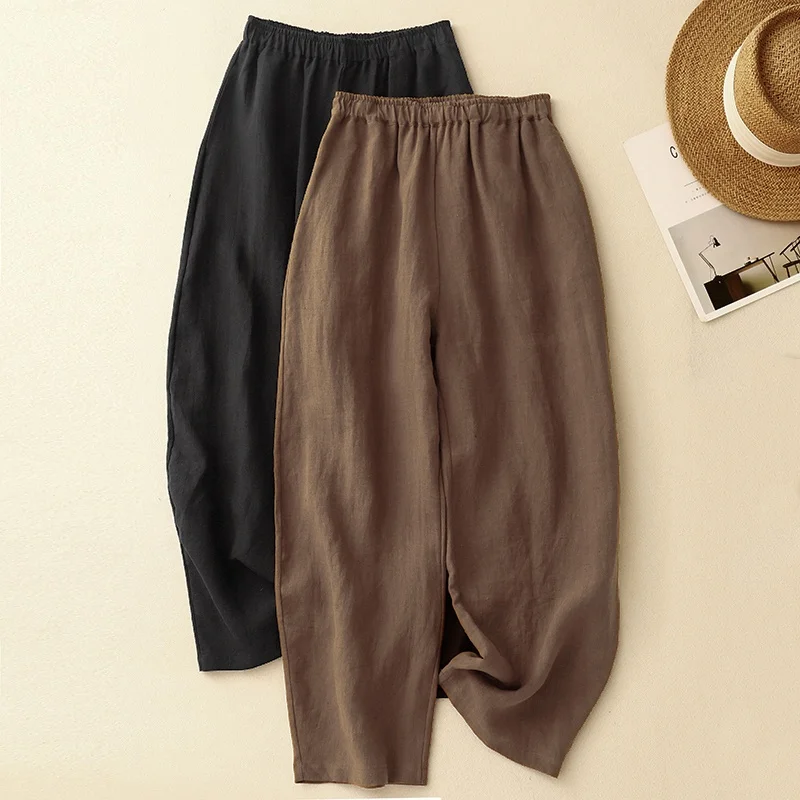 Comfortabele Han Han linnen broek elastische taille zomer woon-werkverkeer casual losse pasvorm damesbroek Harlan Sle l taille