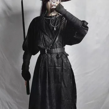 Nero uomo donna Hanfu Dress tradizionale Tang Dynsaty girocollo Robe Vintage antico spadaccino Costume Cosplay ragazzi ragazze vestito