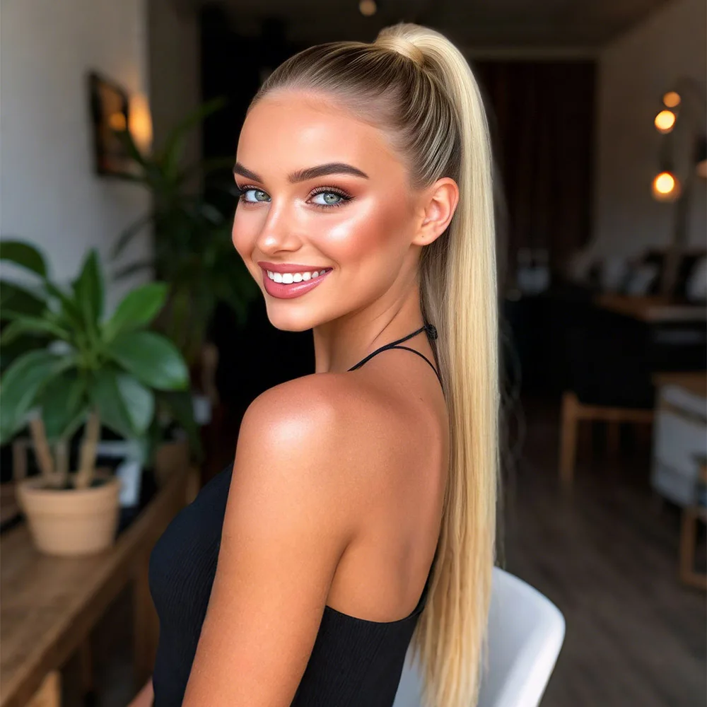 

32inch Straight Synthetic Drawstring Ponytail Extension Hair Piece Organic False Pigtail Wrap around for Women Hair Accessories