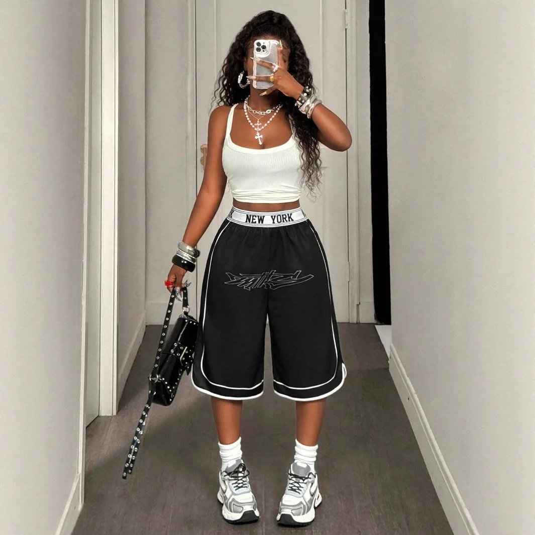 

Fitness Women Short Jogging Pants High Waist Letter Printed Trousers 2025 Summer New Popular Streetwear Sporty Workout Shorts