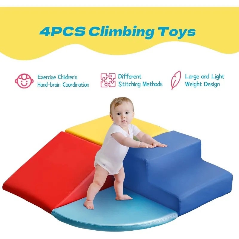 Foam Climbing Blocks 4 Pcs Climbing Toys Crawl and Slide Climbing Toys Indoor for Nursery Living Room Room Colours Outdoor Games