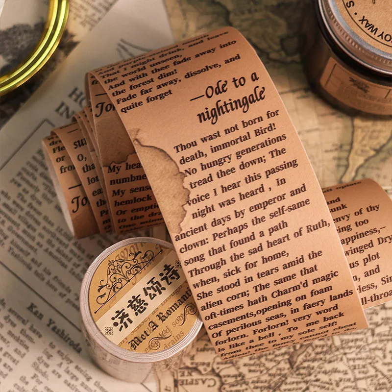 5cm*3m Romantically burning vintage text ledger stickers and paper decorative tape Adhesive DIY Stickers Junk Journal Supplies