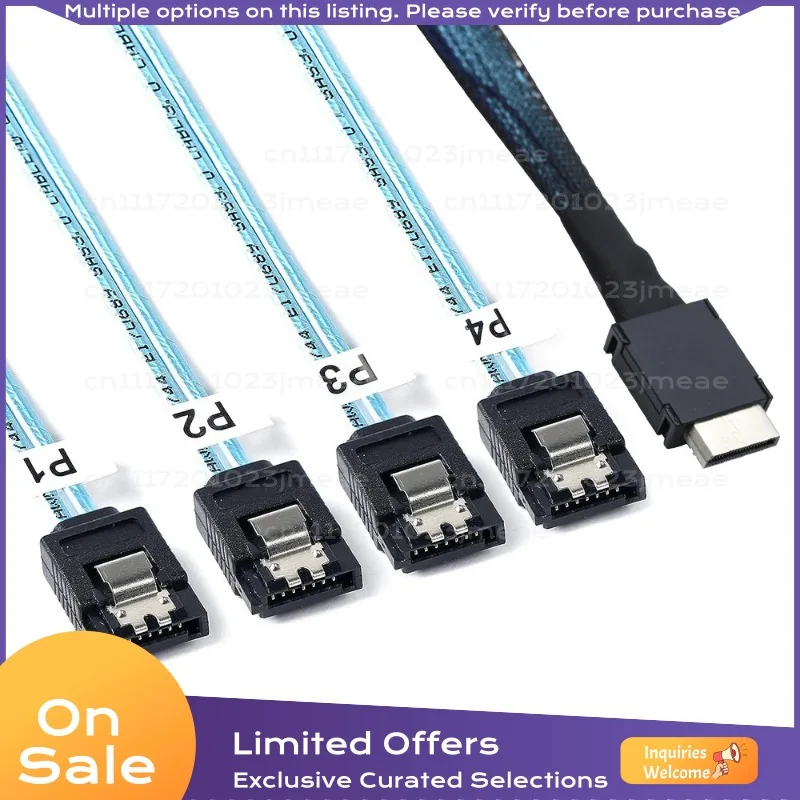 OCuLink SFF-8611 4i to 4-Port SATA 7Pin Server Adapter Cable High-Speed Storage Expansion Cable