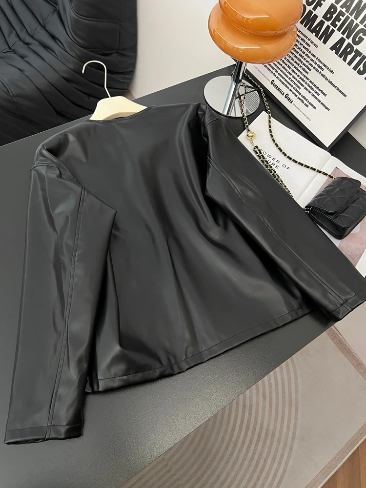 Casual Loose plus Size Women's Jaet Outerwear Bla Leather Top Commute Sle Autumn Winter New Arrival Faion Sensation