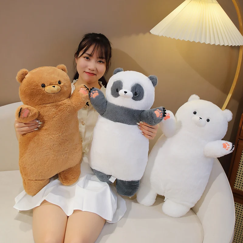 Giant Kawaii Panda Polar Bear Long Doll Plush Toy Standing Fluffy Teddy Bear Cuddly Cartoon Animal Sleeping Leg Support Pillow