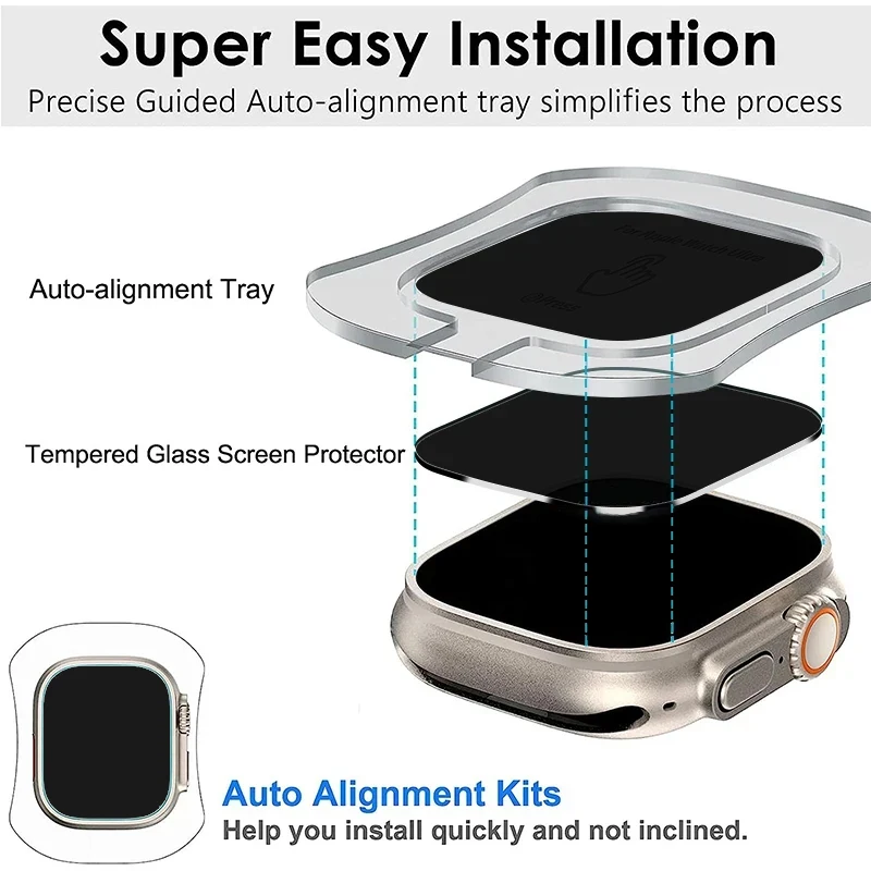 Противопрочная пленка из закаленного стекла для Apple Watch Ultra с инструментом выравнивания, простая установка защитной пленки для экрана для iWatch Ultra 2 49 мм