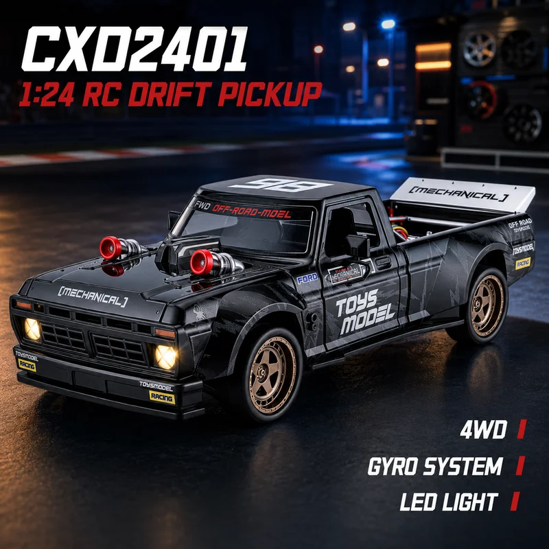 CXD2401 1:24 RC Drift Pickup Truck 4WD Gyro Control Racing Car Full Proportional Remote Control Hobby Model Vehicle LED Light